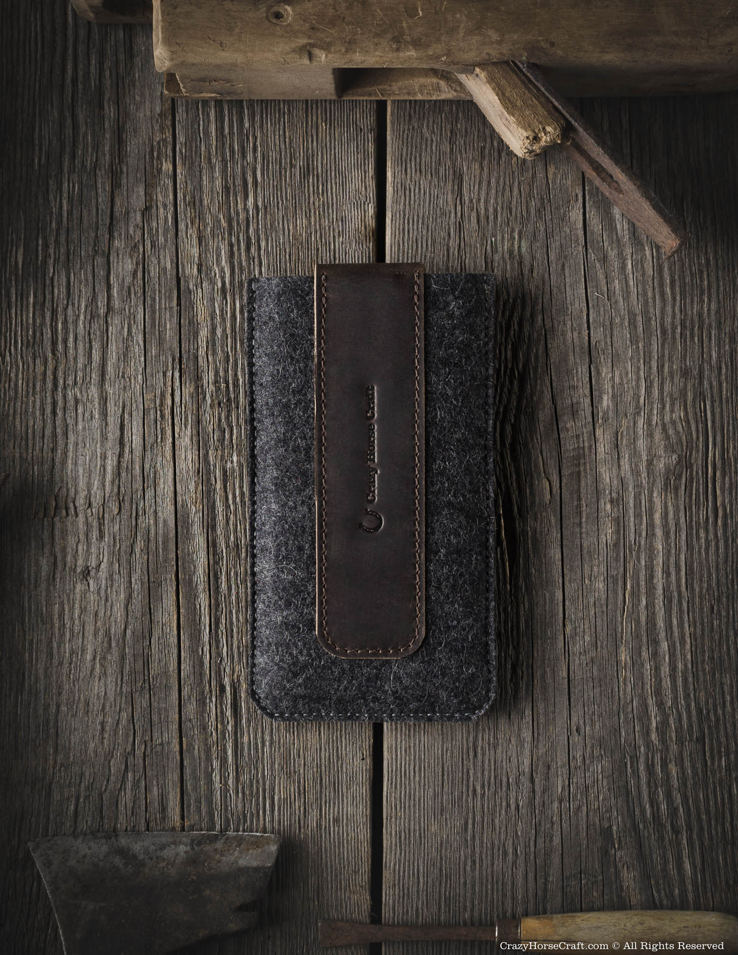 Wool Felt Phone Sleeve / Case | Wood Brown