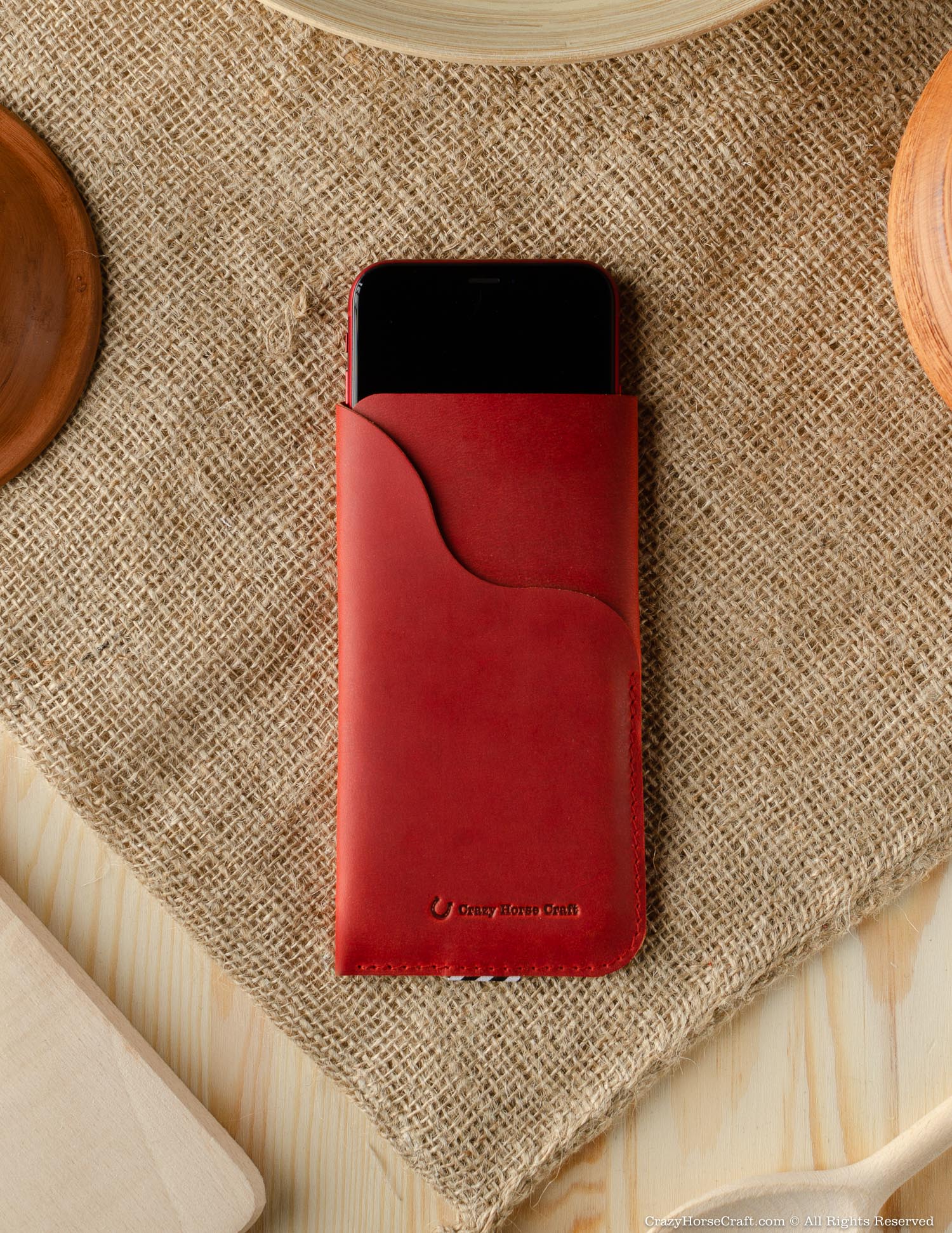 Leather Phone Case/Wallet with Card Pocket | Fragola Red