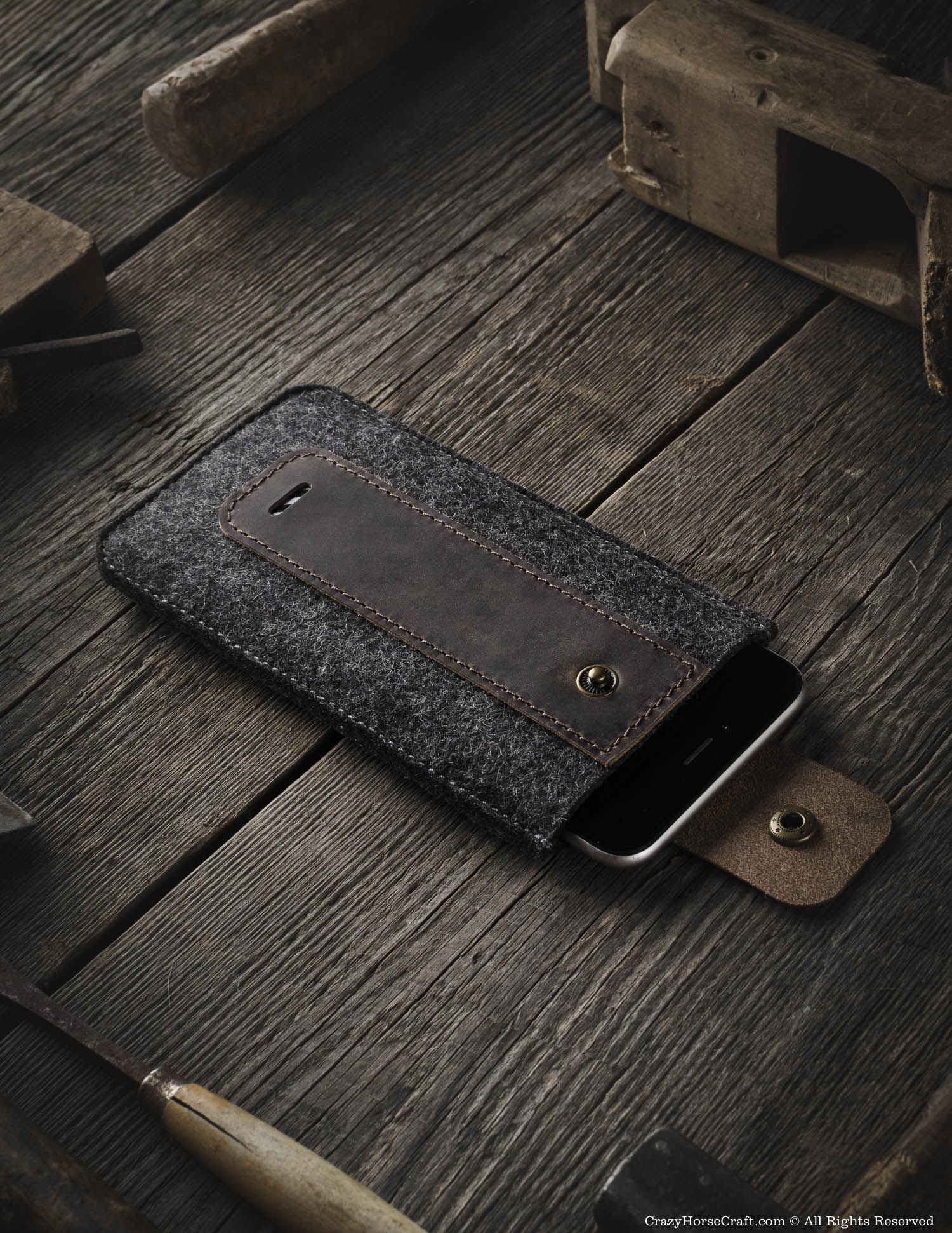 Wool Felt Phone Sleeve / Case | Wood Brown