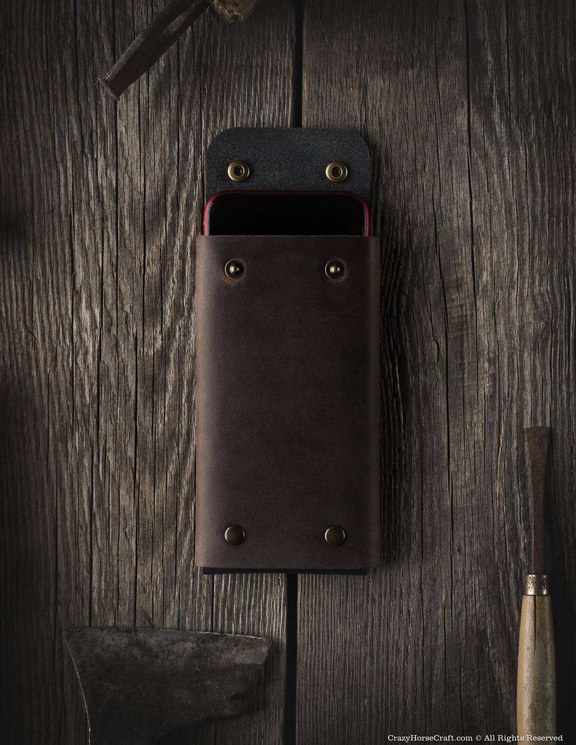 Minimalist Leather Wallet / Phone Case | Wood Brown