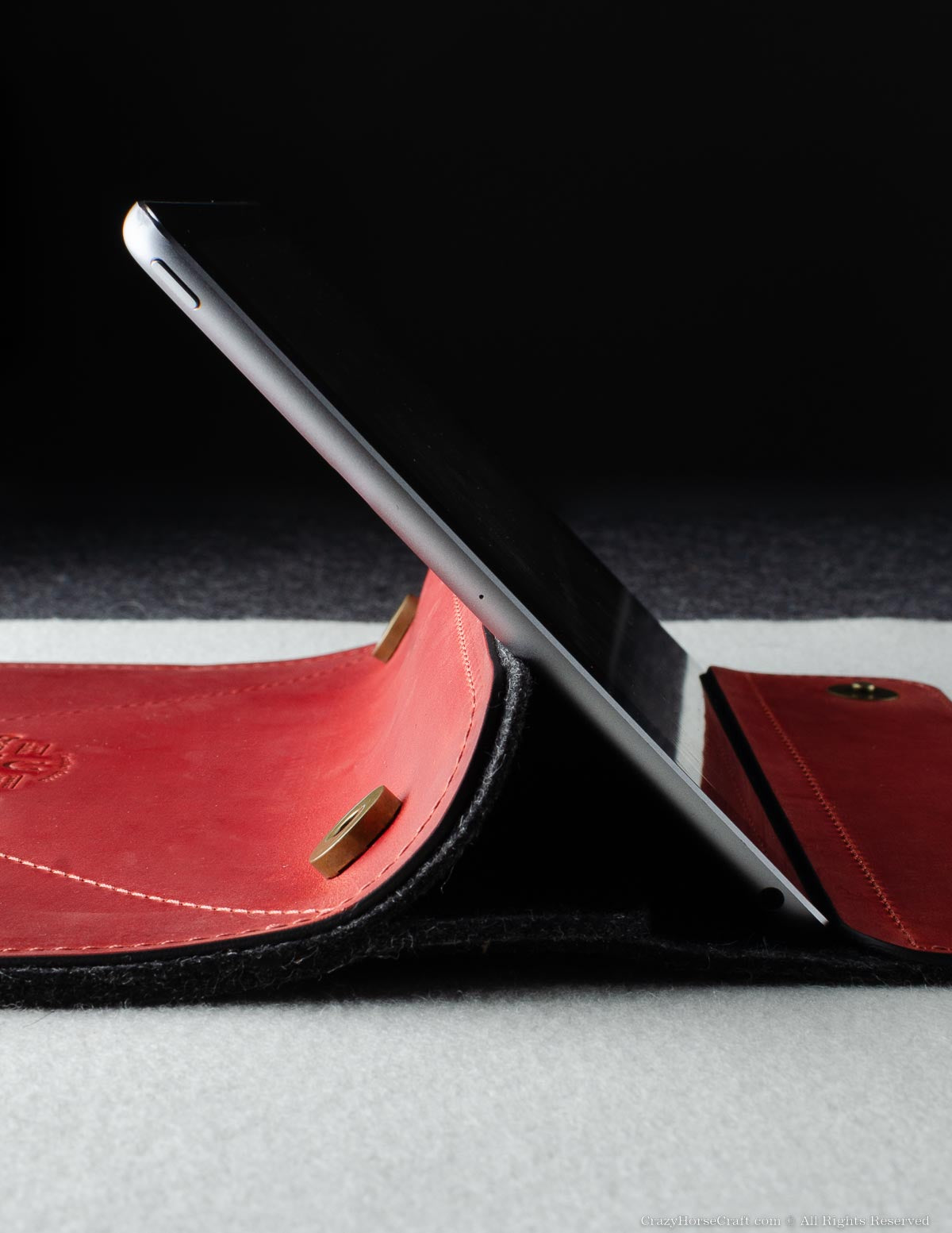 IPad Air 2 Leather Case Cover Red Genuine Cowhide Leather With Pencil  Holder With Sleep-wake 