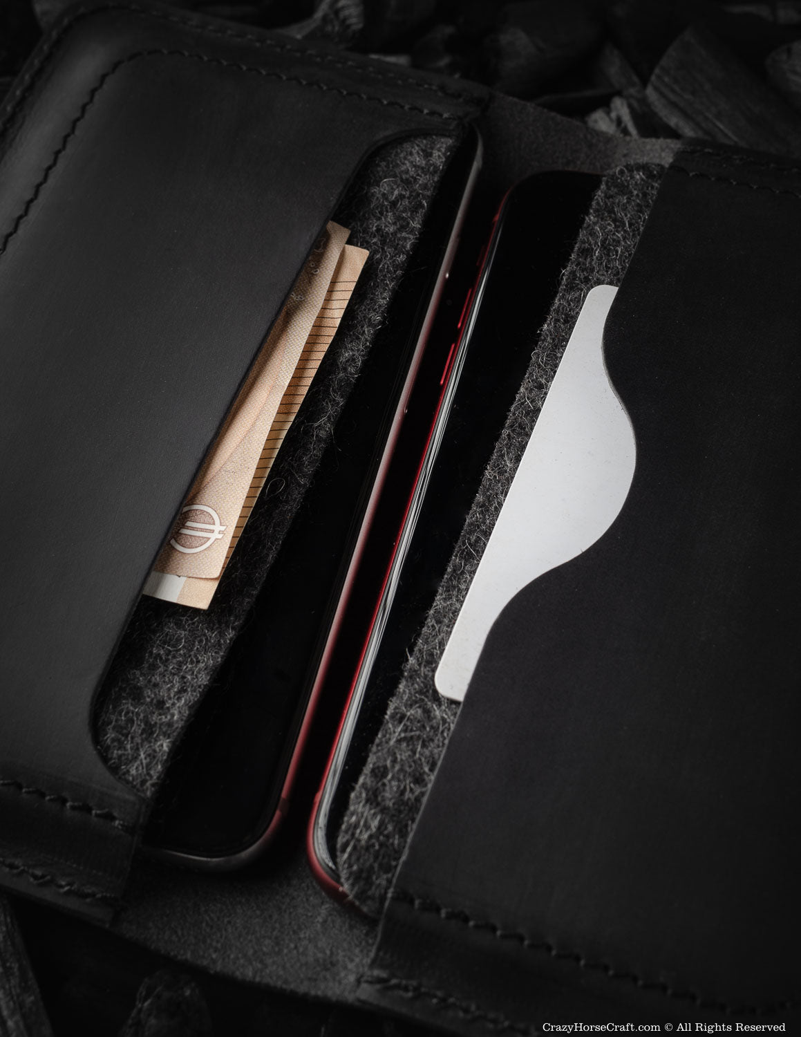 Leather wallet / case for two phones | Carbon Black