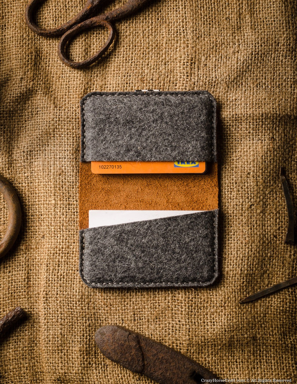 Business & credit card holder orange leather inside