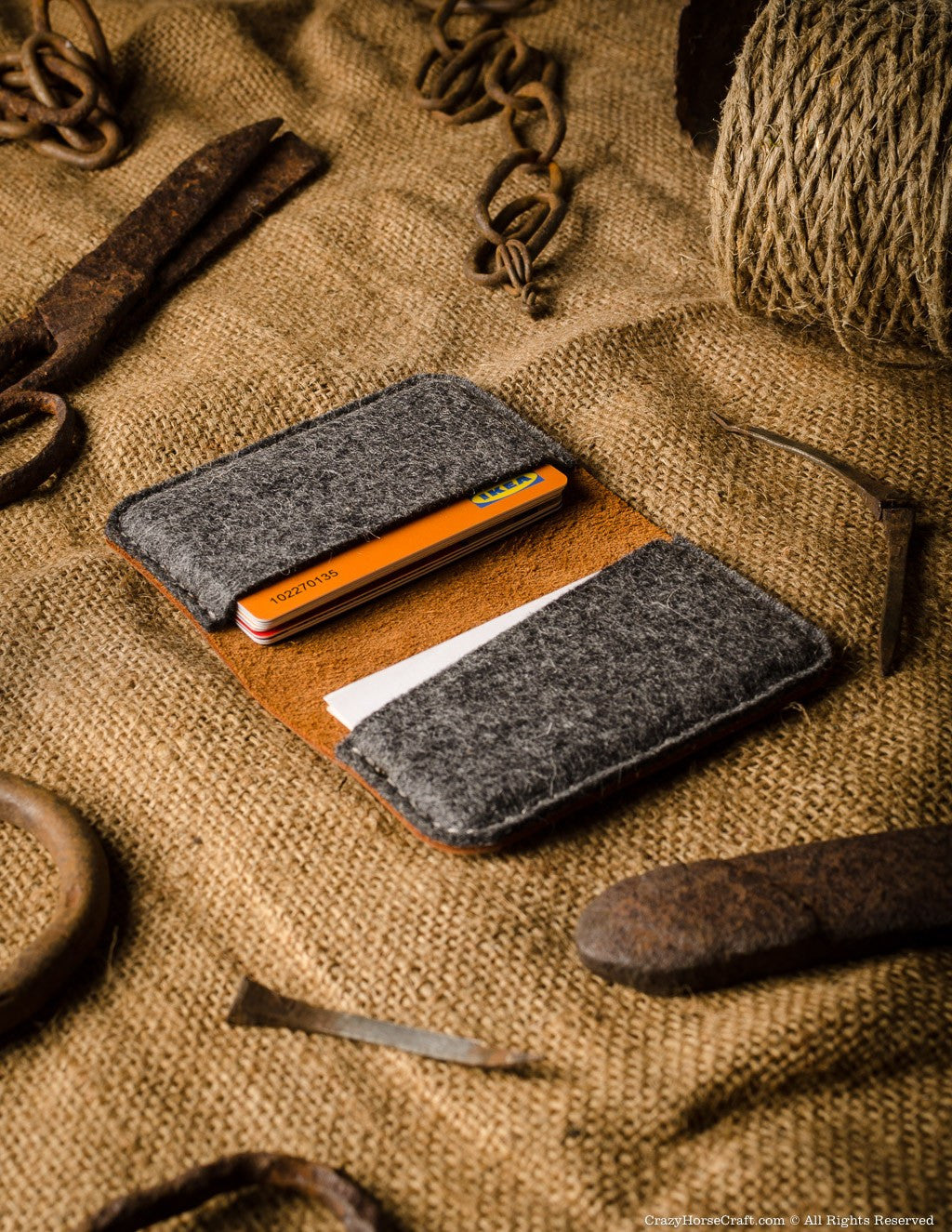 Business & credit card holder orange leather open