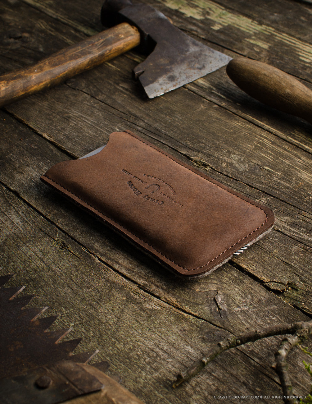 Leather iPhone Case With Card Pocket | Wood Brown Side