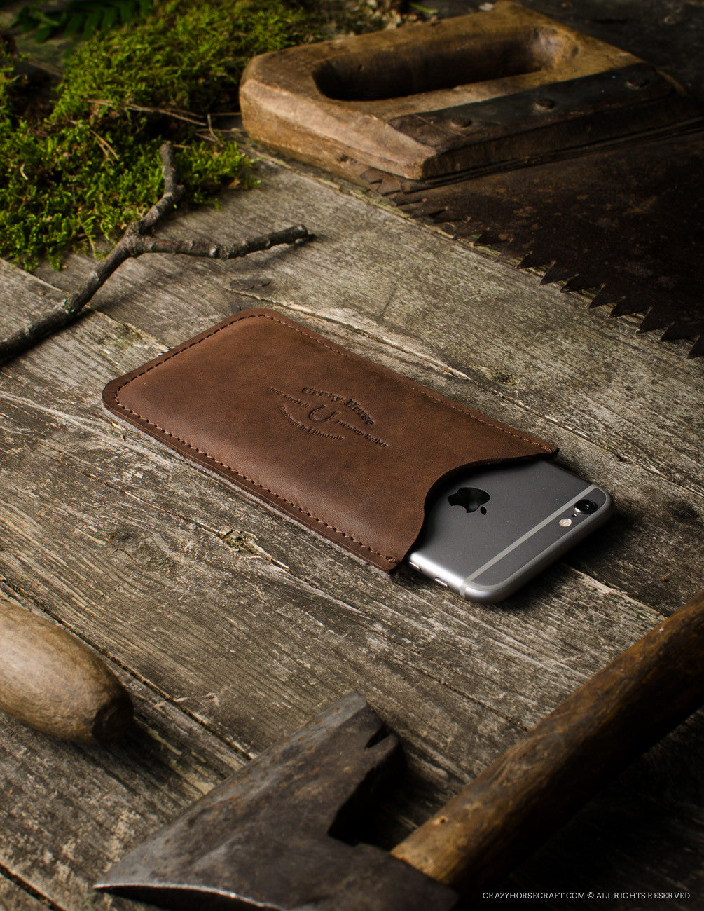 Leather iPhone Case With Card Pocket | Wood Brown with iphone 6s inside