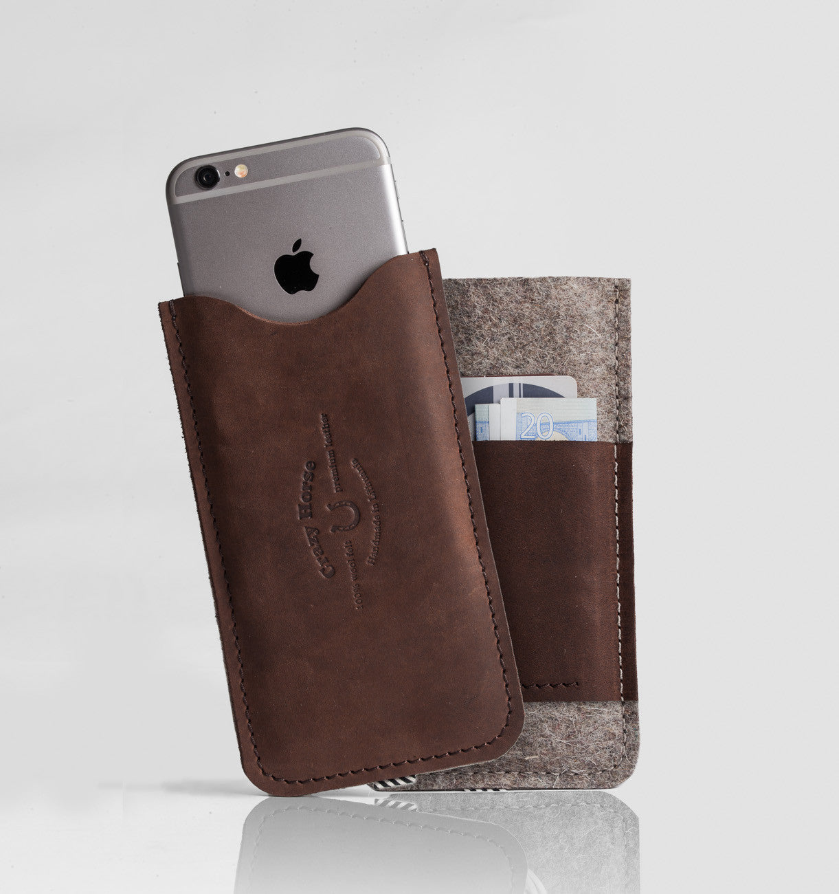 Leather iPhone Case With Card Pocket | Wood Brown front and back