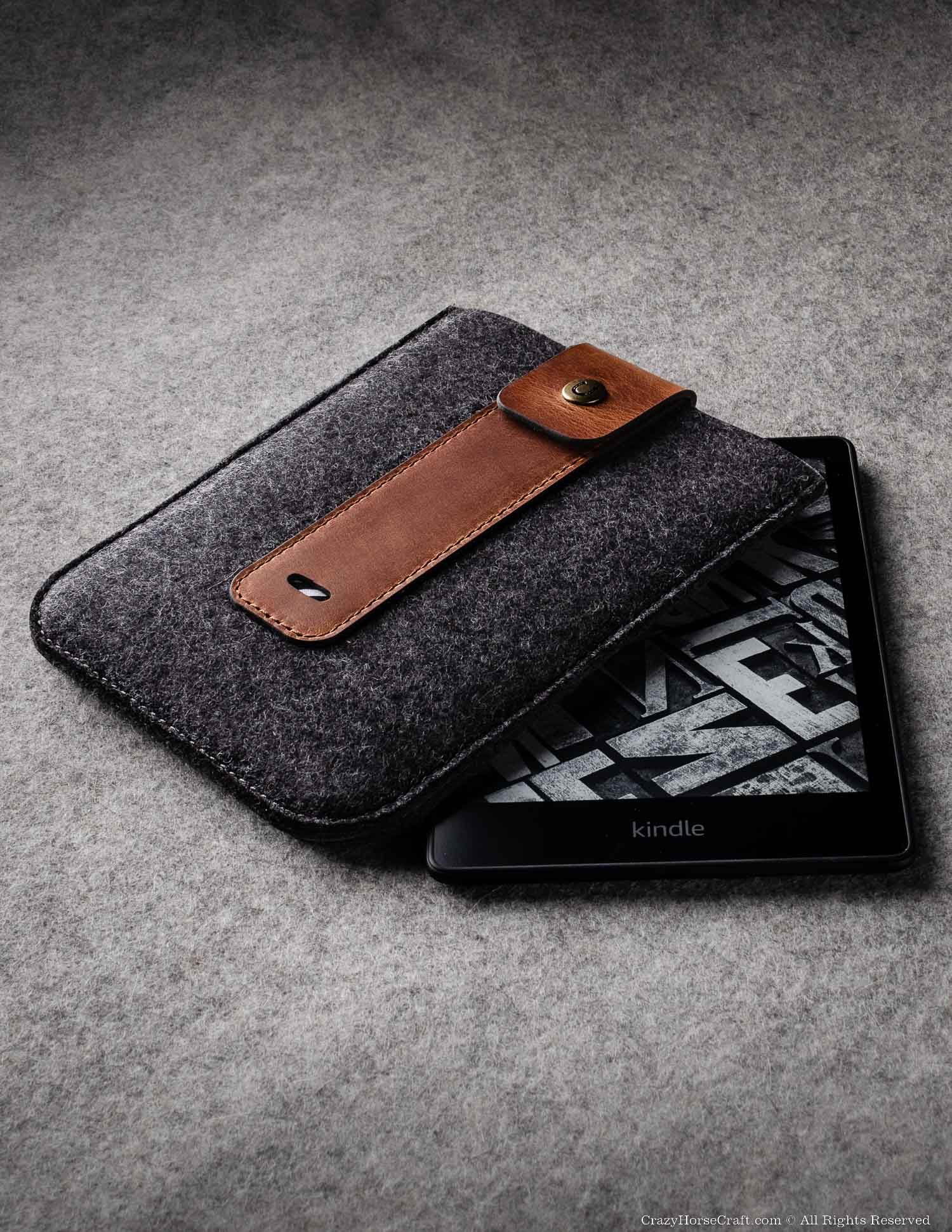 Wool Felt and Leather Kindle eBook Sleeve / Case