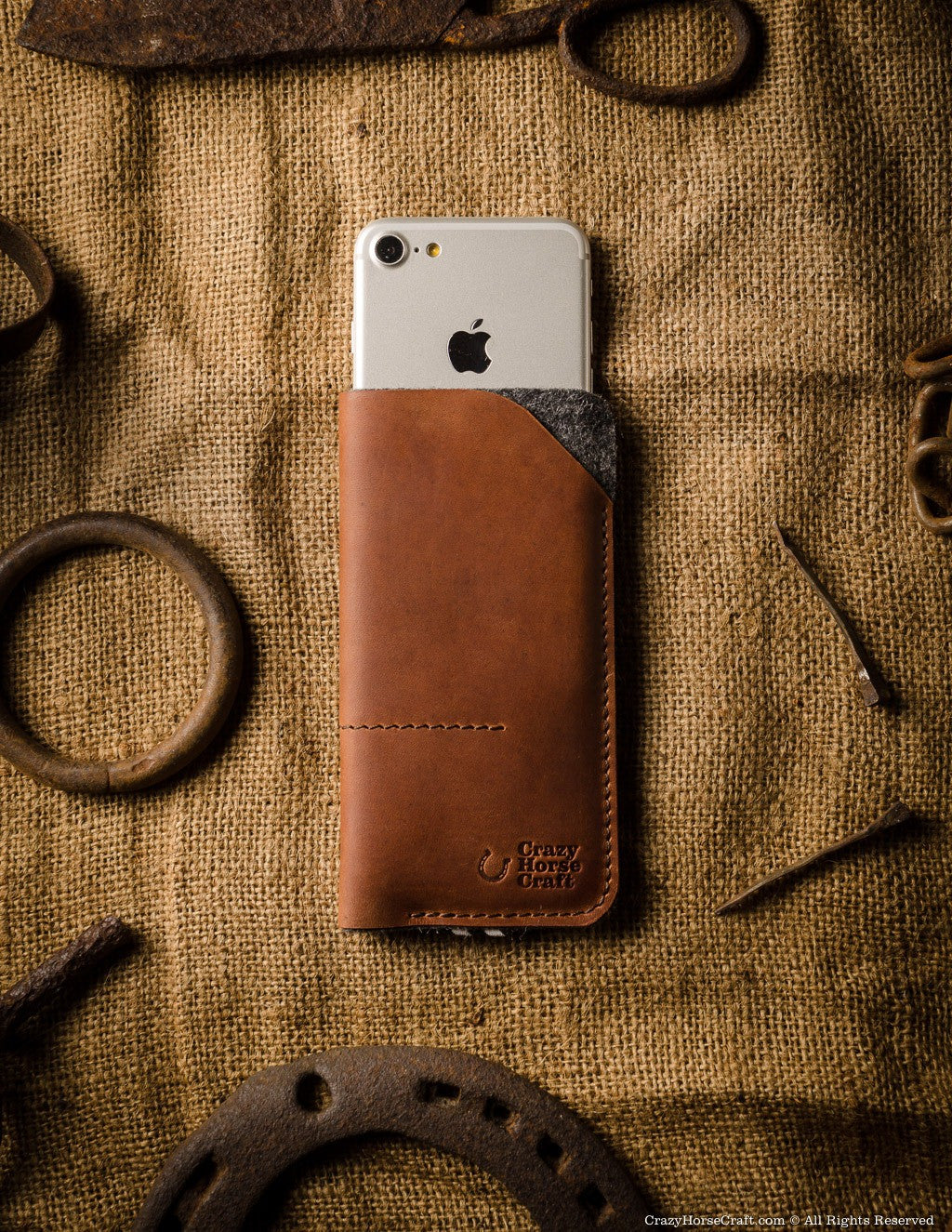 leather iphone 7 case wallet, wool felt, orange, Xs sleeve