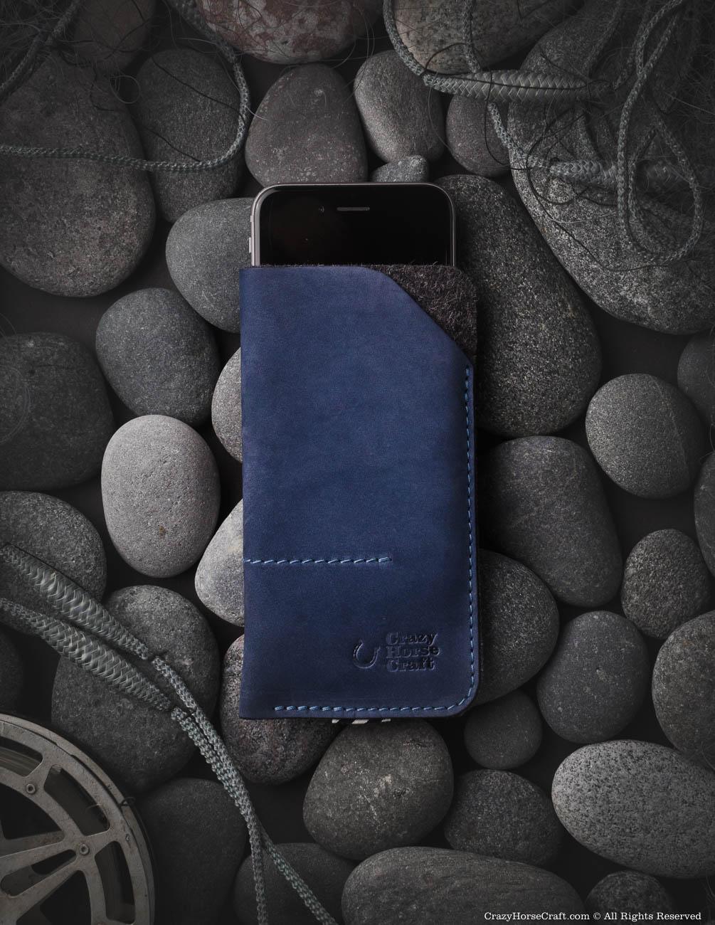 Leather iphone 8 case sleeve, blue, felt, front, leather iPhone Xs sleeve, iPhone Xr, New 2018 iphone apple case