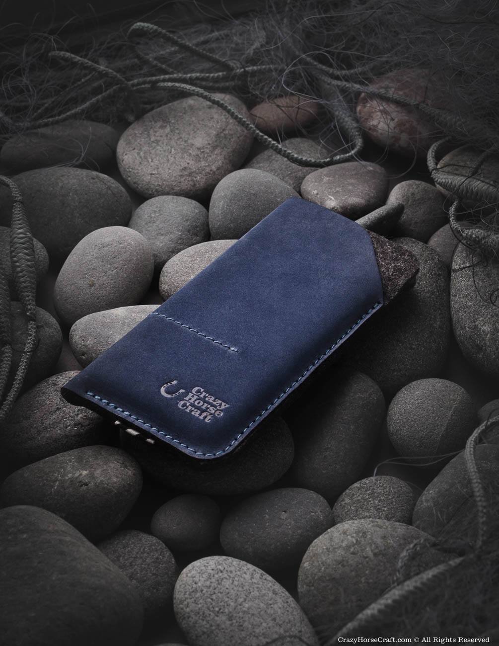 iPhone Xs case, leather sleeve, Xs Max cover, Leather iphone Xs sleeve, wallet blue, felt, with cardholder