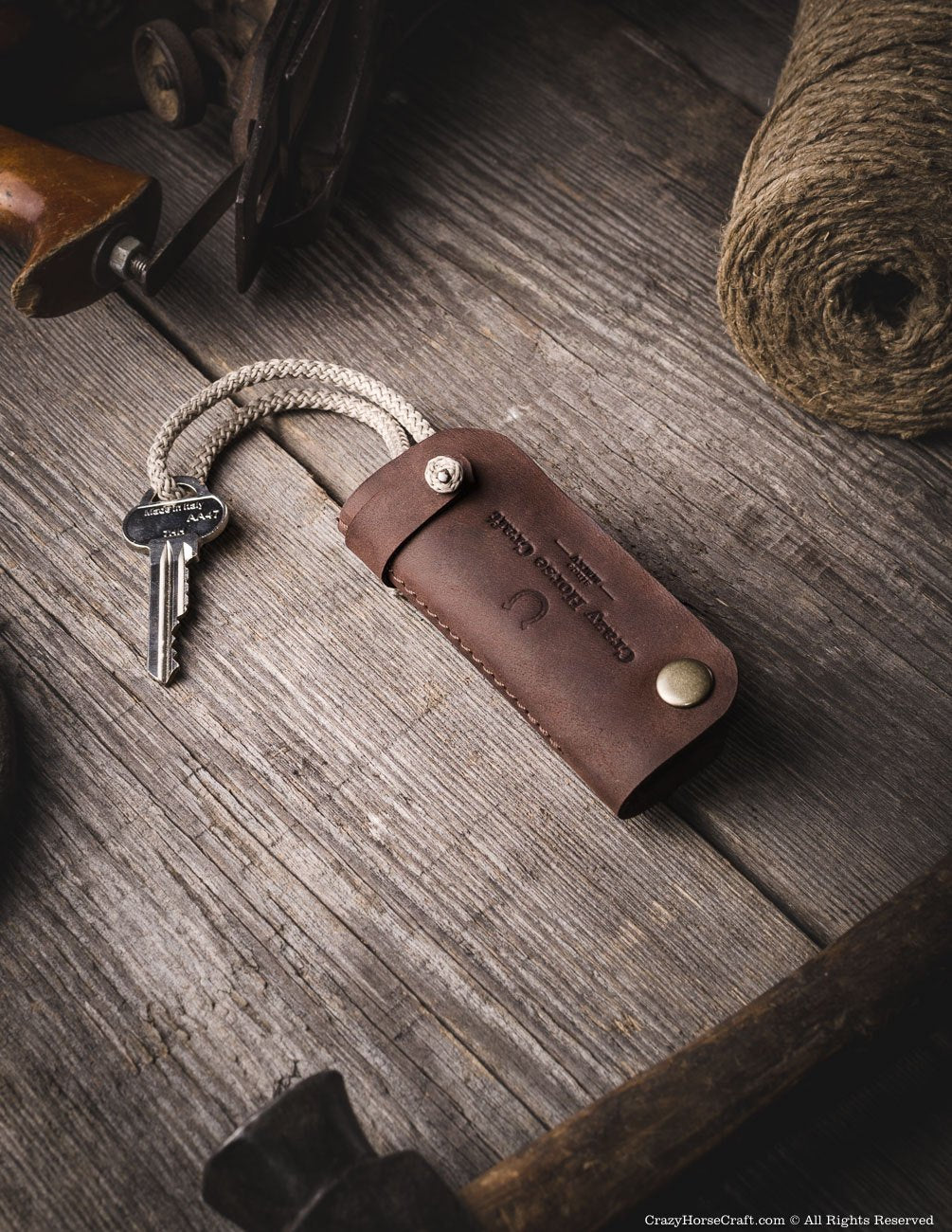  BROWN LEATHER VESPA KEYCHAIN WITH KEY FOB SLEAVE