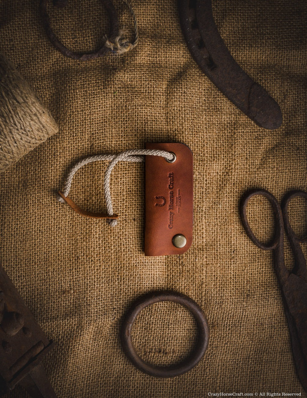 Leather key holder, brown front