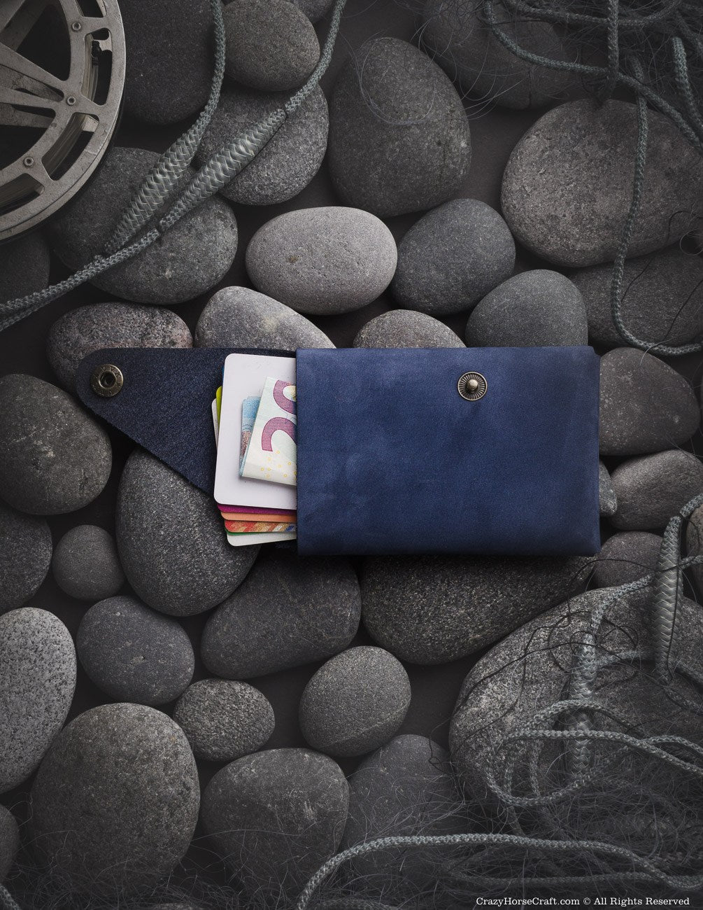 Minimalistic blue genuine leather wallet