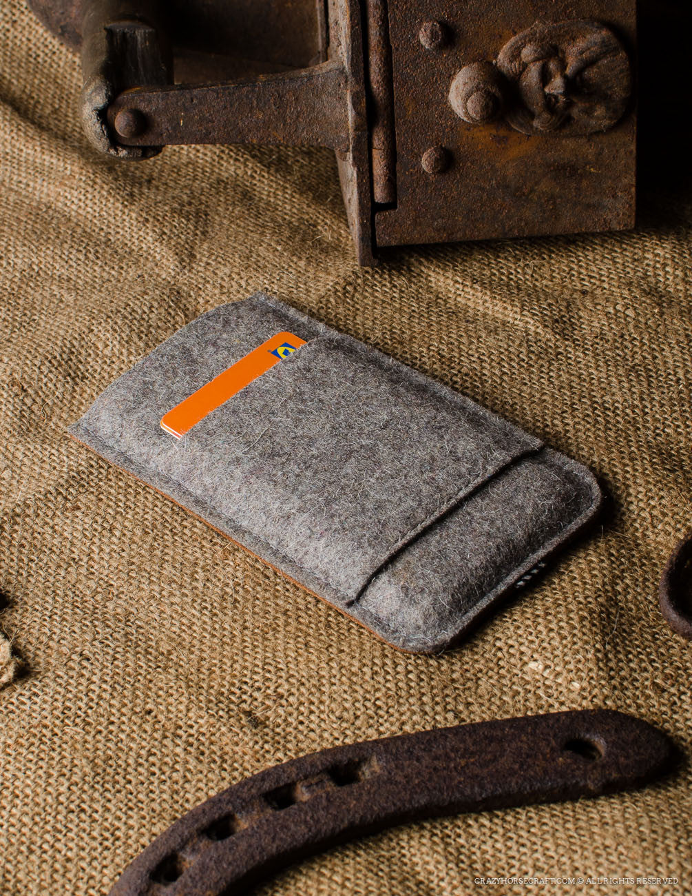 Leather Orange iphone 6s Case wool felt handmade back