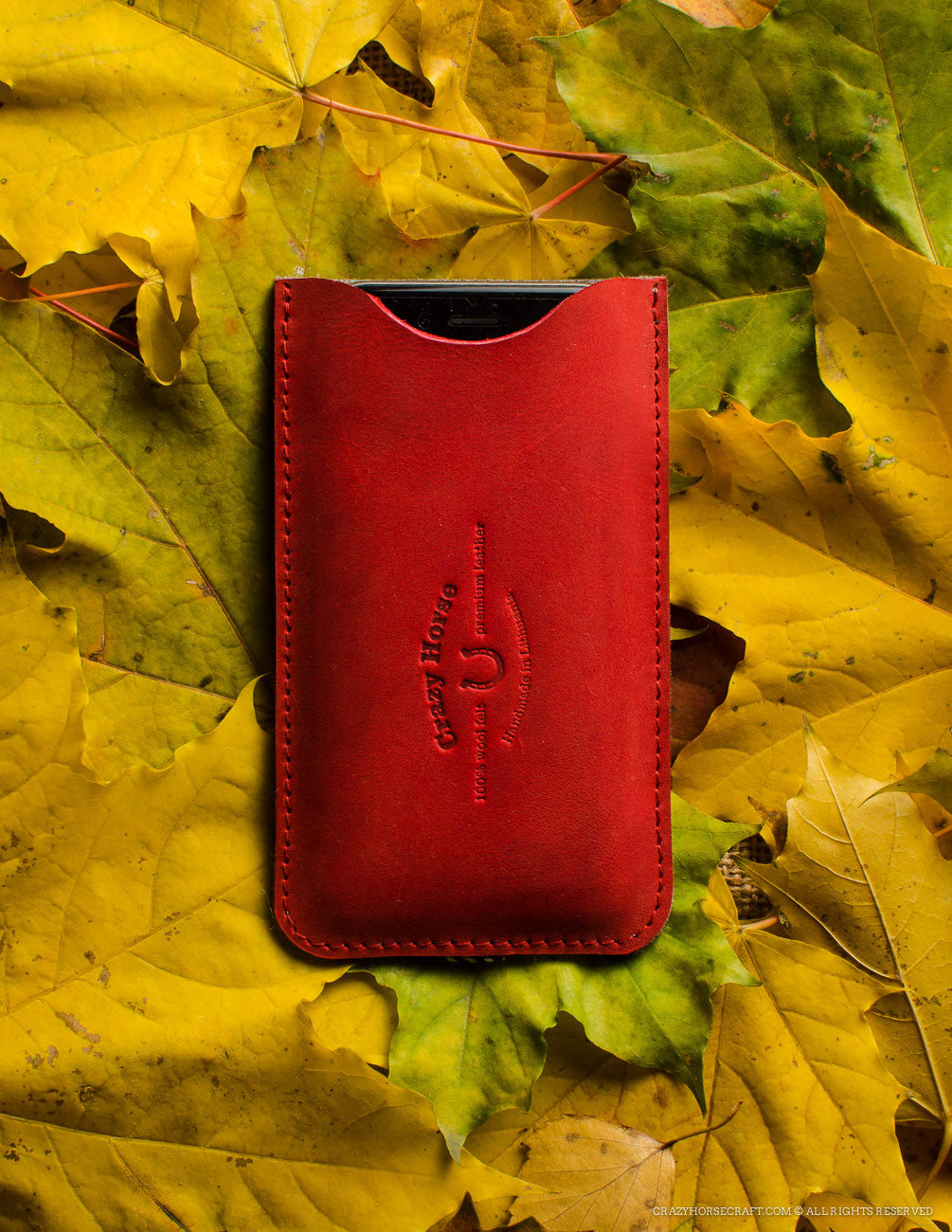 Leather Red Iphone 6s case wool felt with cardholder