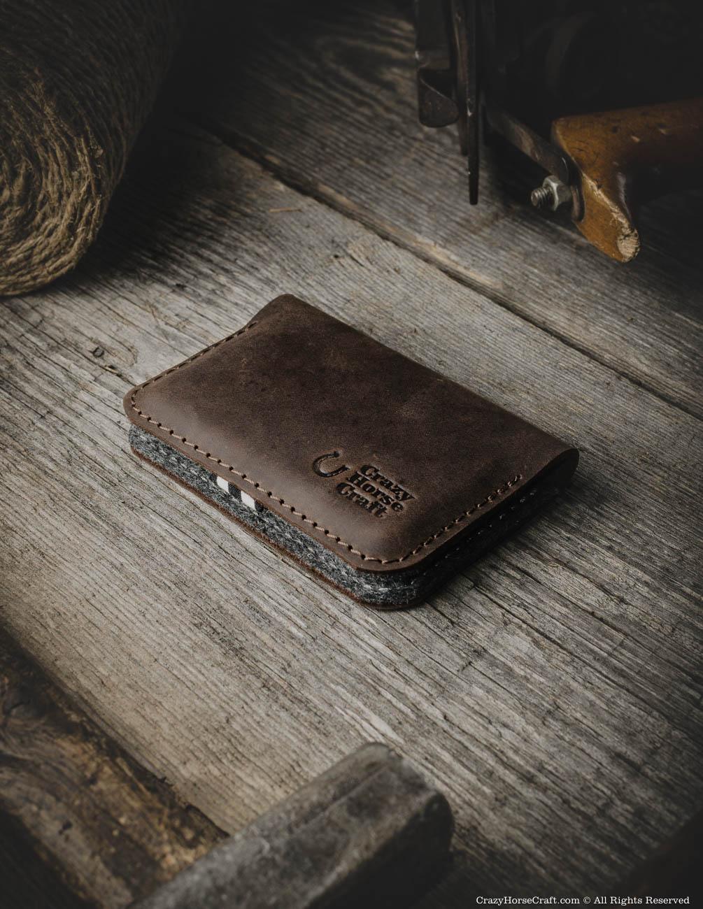 Leather card holder, wallet, brown