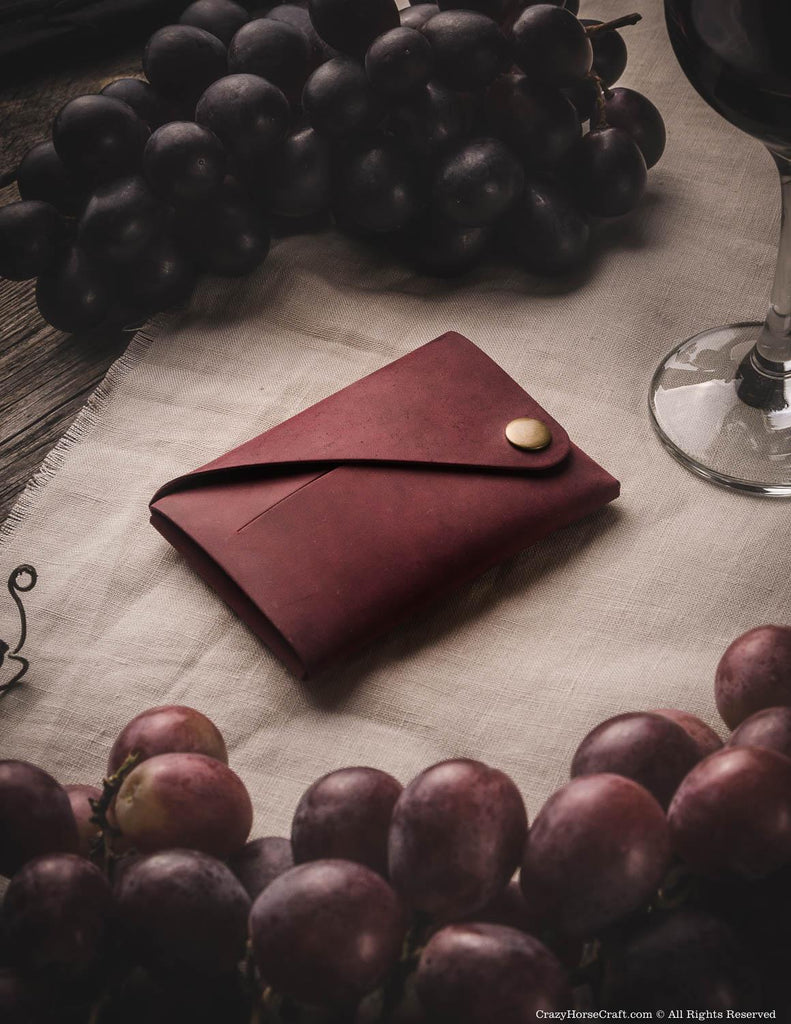 Minimalist leather wallet, marsala red