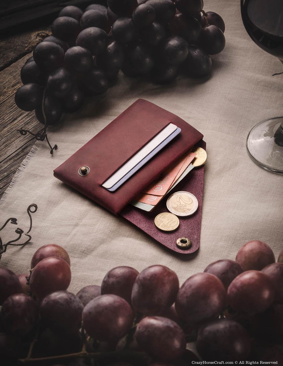 Minimalist leather wallet marsala red