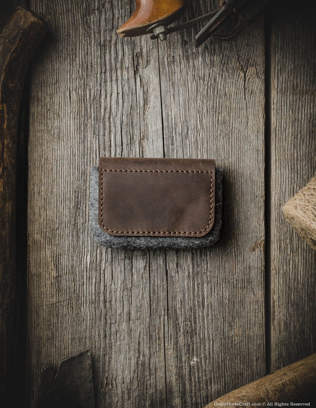 Leather vintage style business card holder, brown back