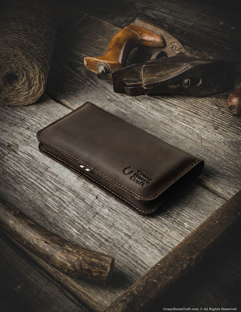 Leather iPhone Wallet Case for two phones Wood Brown