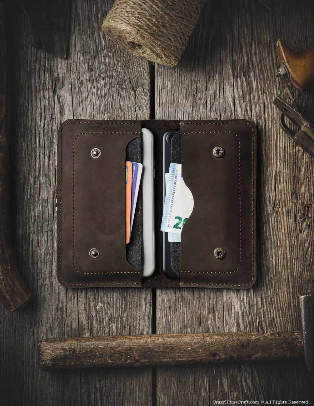  Double Decker - Custom Handcrafted Dual Phone Leather  Holster Pouch for Carrying 2 Smartphones