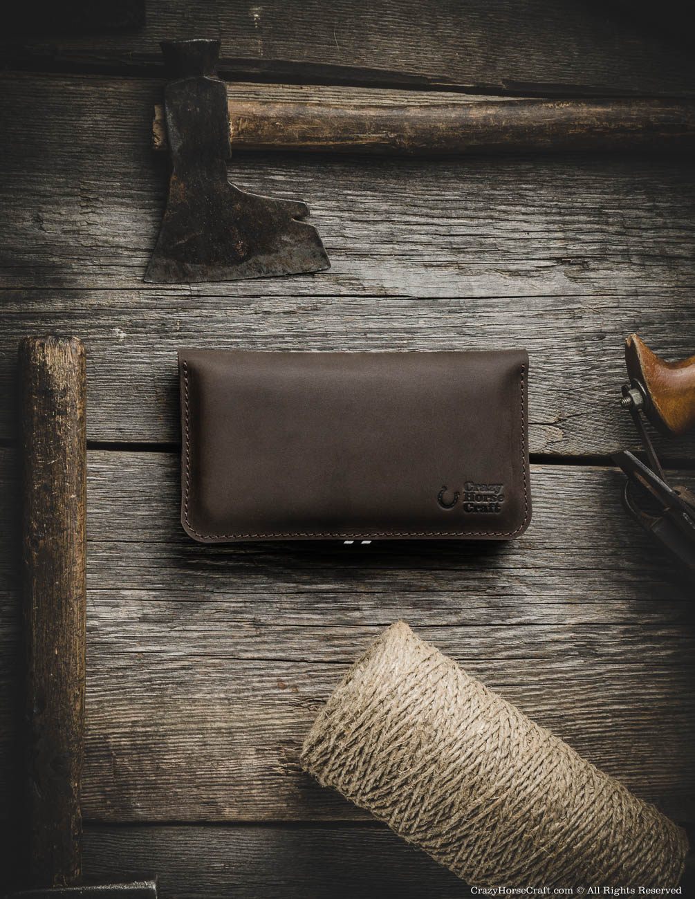 Leather iPhone Wallet Case for two phones Wood Brown